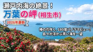 万葉の岬から望む瀬戸内海と椿