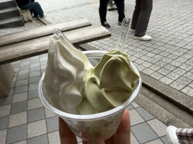 神戸六甲牧場 北野本店のミルクとピスタチオのソフトクリーム