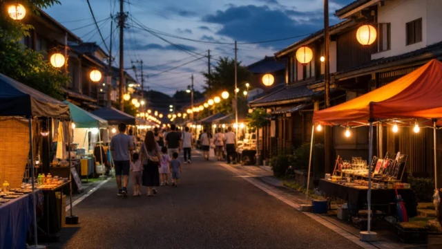 赤穂土曜夜店の会場と出店の雰囲気をイメージした生成画像