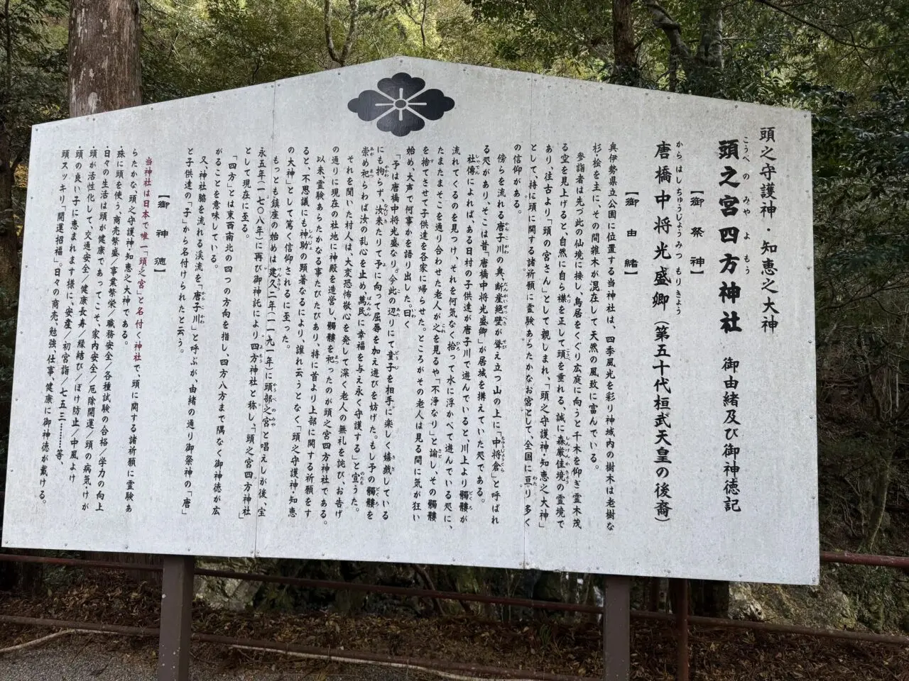 頭之宮四方神社の由緒を説明する案内板