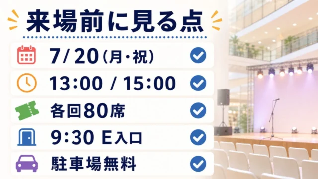 松本梨香ライブの開催日、開演時間、各回80席、整理券配布、駐車場無料をまとめた来場前チェック