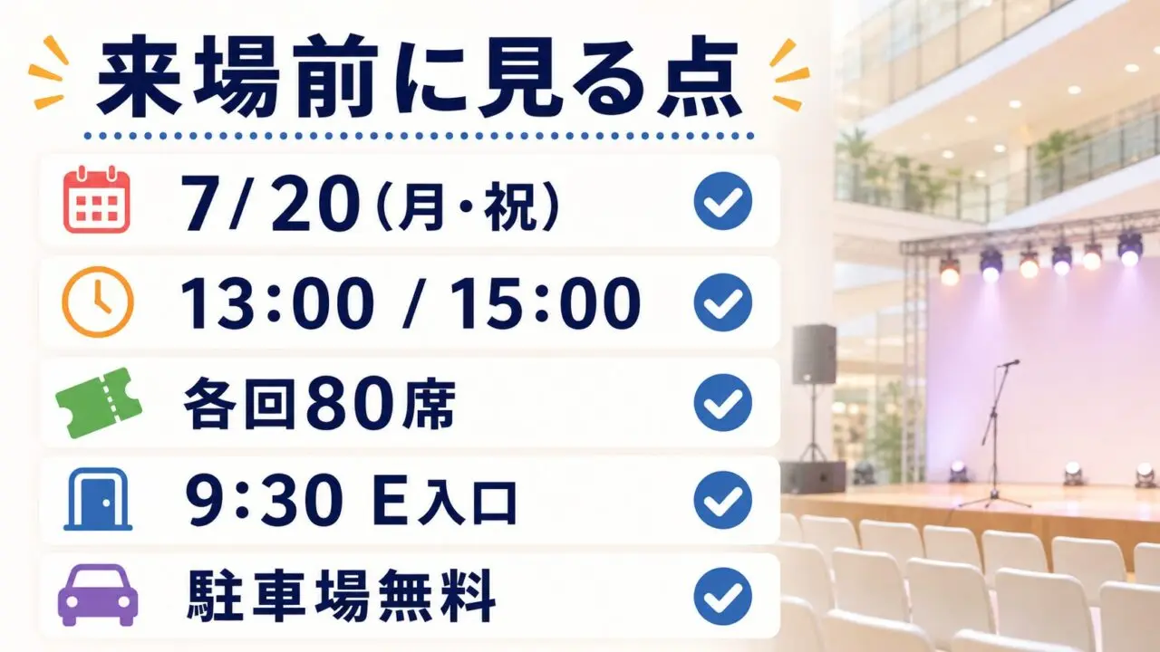 松本梨香ライブの開催日、開演時間、各回80席、整理券配布、駐車場無料をまとめた来場前チェック