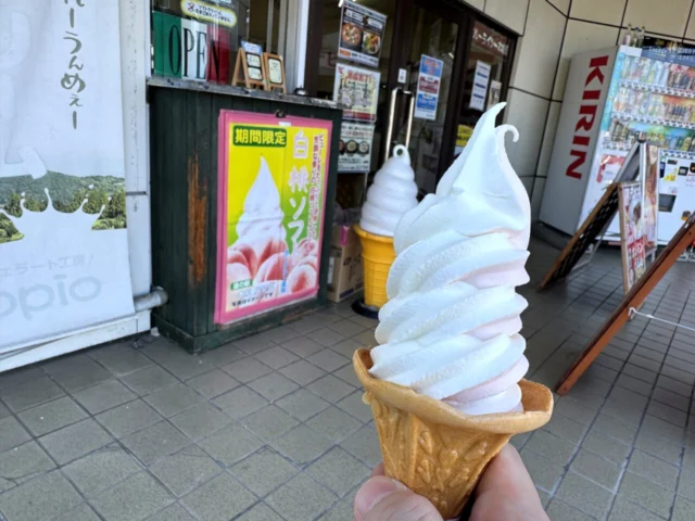 道の駅みやま公園で食べた紫いもソフトクリーム