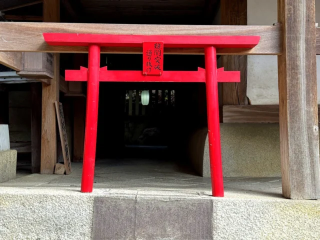 赤い鳥居の先に続く小さな社