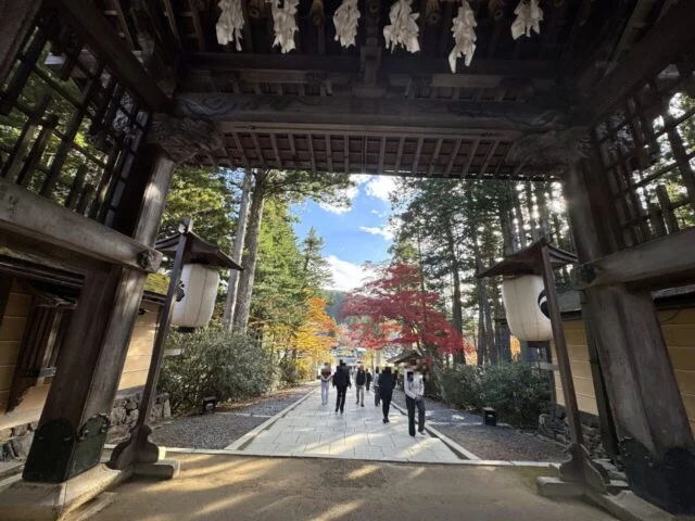 門越しに見る高野山の紅葉の参道