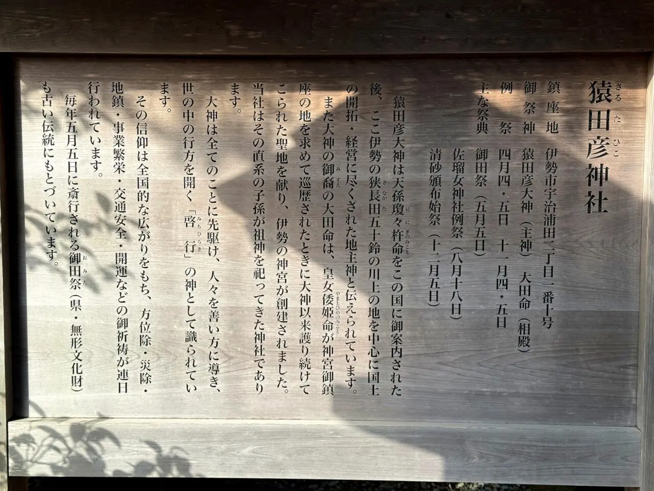 猿田彦神社の由緒案内板