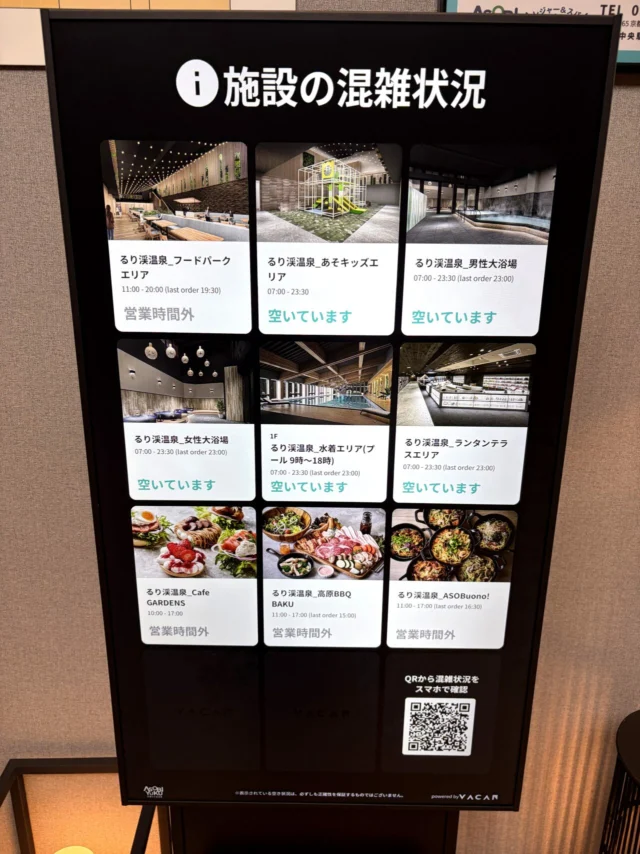 施設の混雑状況を示す訪問時の案内画面