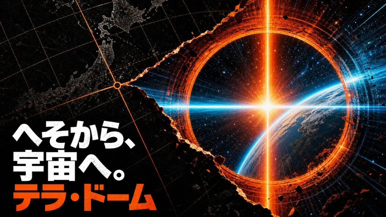 黒い座標面の交点から宇宙と地球が現れるテラ・ドームの編集グラフィック