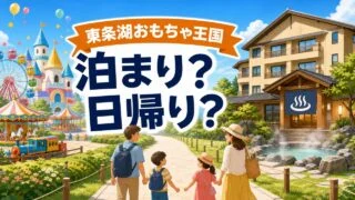東条湖おもちゃ王国の泊まりと日帰りを比較する記事のアイキャッチ