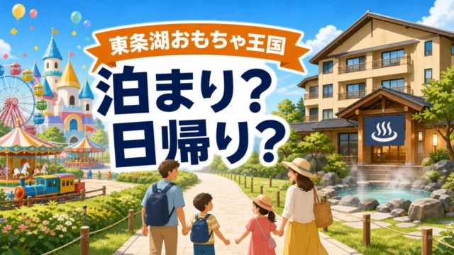 東条湖おもちゃ王国の泊まりと日帰りを比較する記事のアイキャッチ