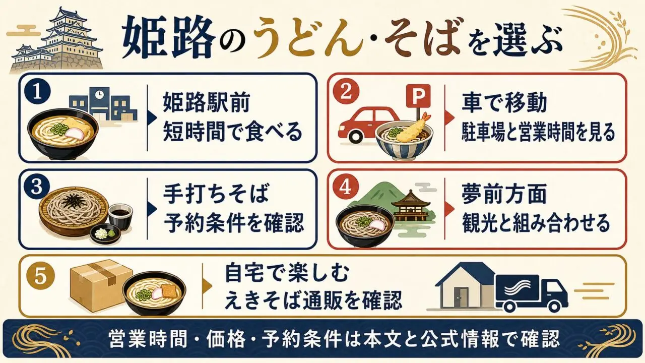 姫路市のうどん・そばを駅前・車・予約・夢前・通販で選ぶ図