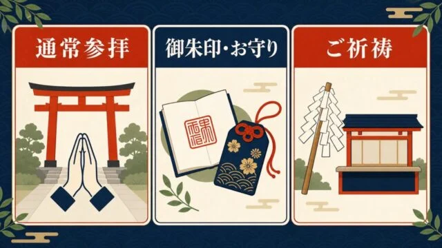 生田神社で通常参拝・御朱印とお守り・ご祈祷から目的を選ぶ図