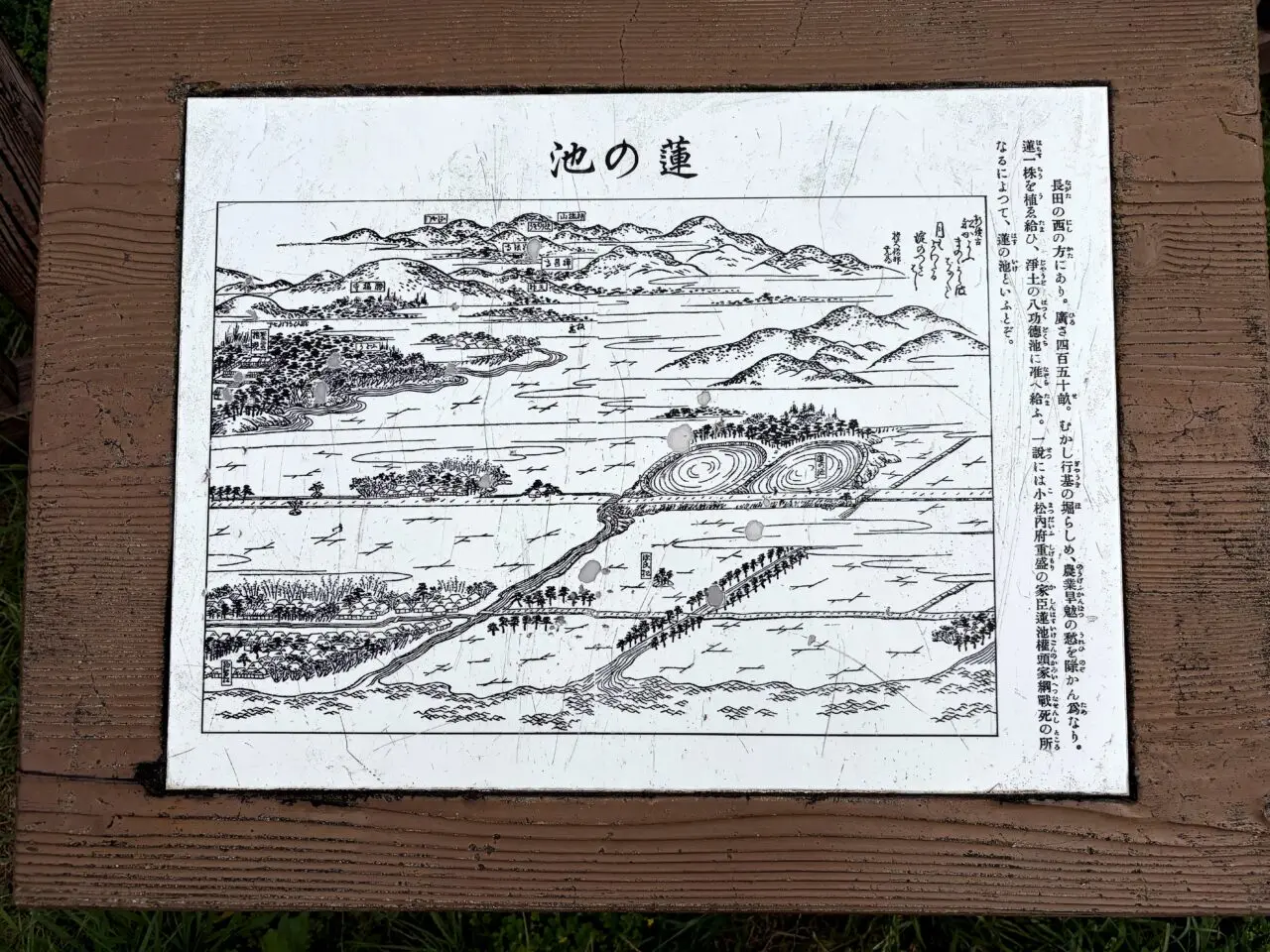 長田神社境内の蓮の池を描いた歴史案内板