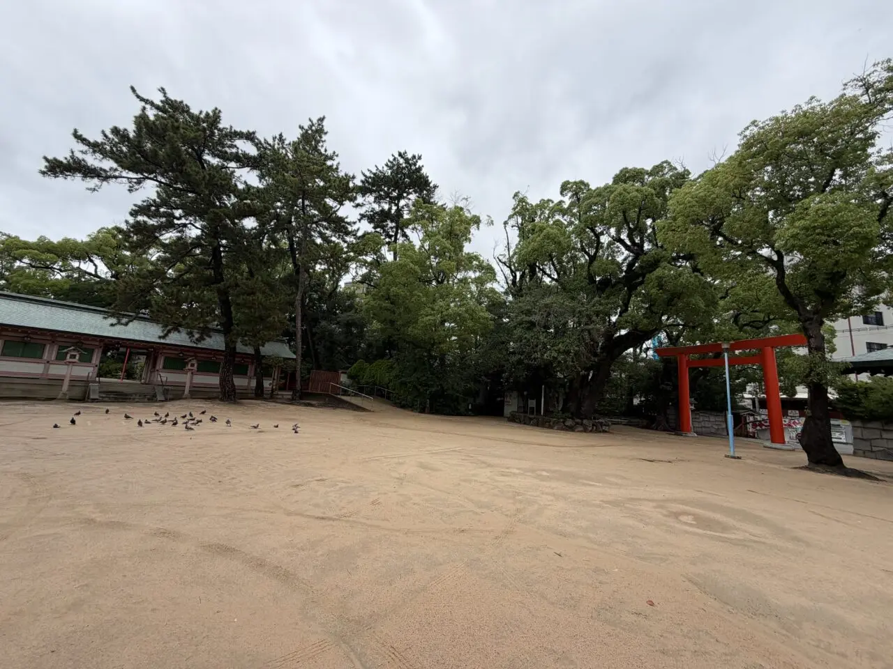 長田神社の広い境内と赤い鳥居