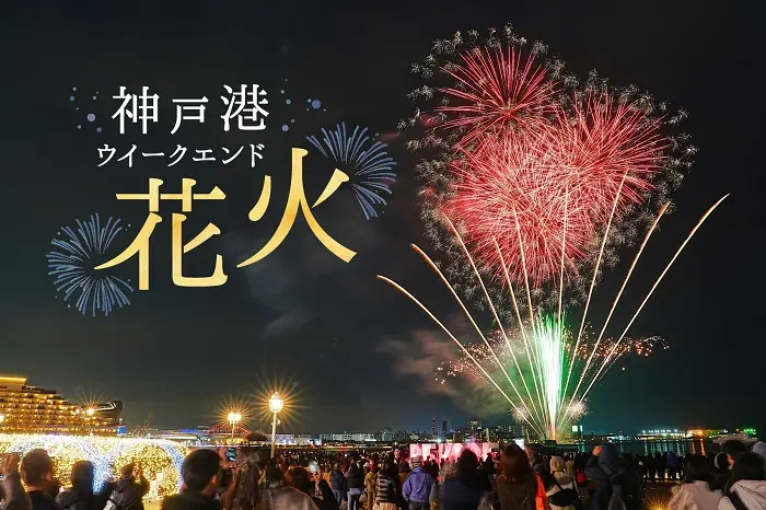 神戸港ウィークエンド花火の公式掲載写真。神戸港の夜景と花火の様子。