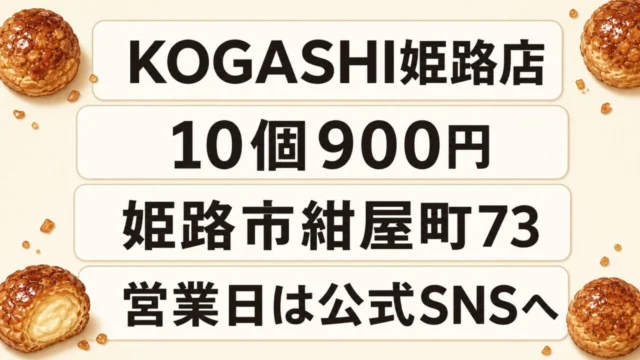 KOGASHI姫路店の価格・住所・公式SNSをまとめた本文画像