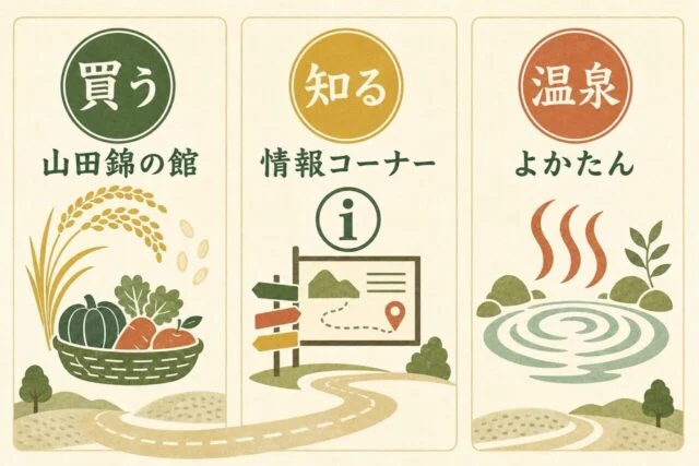 道の駅よかわで買う・知る・温泉から目的を選ぶ図