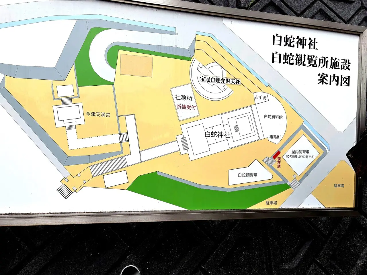 岩國白蛇神社と白蛇観覧施設の案内図