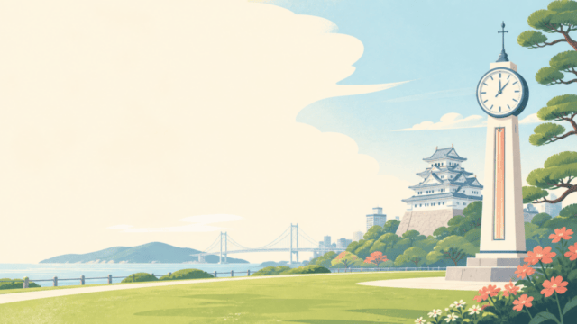 明石公園と子午線のまち明石を表現した編集イラスト(実際の会場・出演者・開催状況・公式ロゴを示すものではありません)