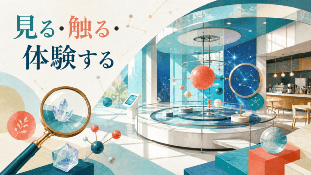神戸の科学館で見る・触る体験を表すHarimap制作のオリジナル編集イラスト