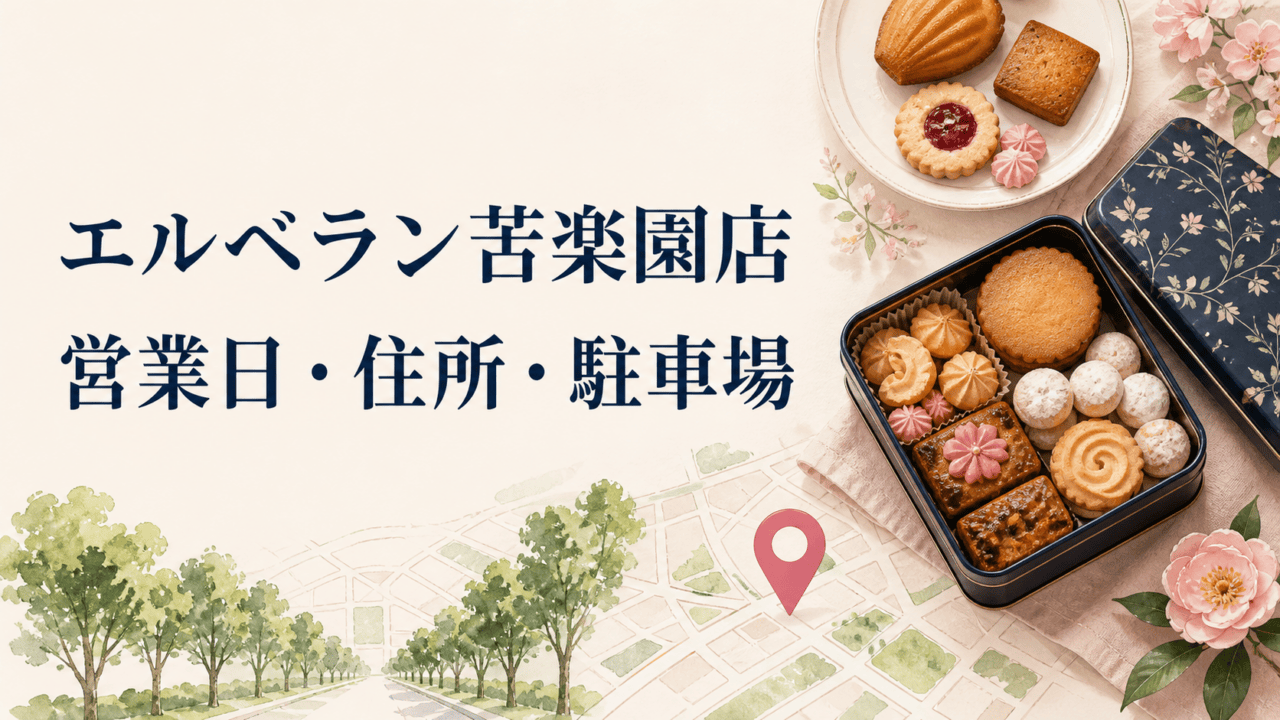 エルベラン苦楽園店の営業日・住所・駐車場を案内するHarimap制作イラスト