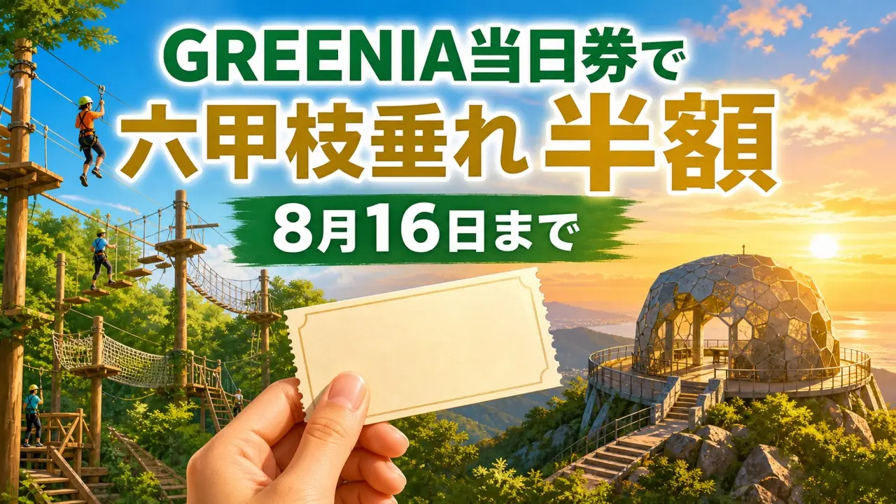 GREENIA当日券で六甲枝垂れが半額になるキャンペーンの編集イメージ