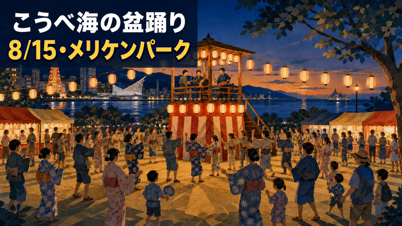 こうべ海の盆踊りが8月15日にメリケンパークで開催と分かる編集イメージ
