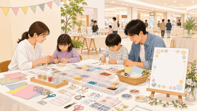 商業施設内のハンドメイドワークショップをイメージした編集イラスト