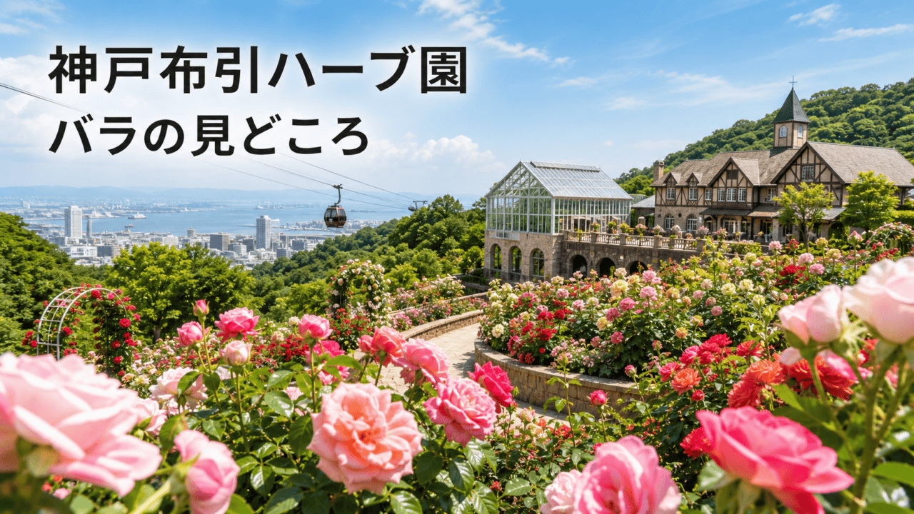 神戸布引ハーブ園のバラ｜見頃・料金・アクセス・ロープウェイを表す比較イラスト