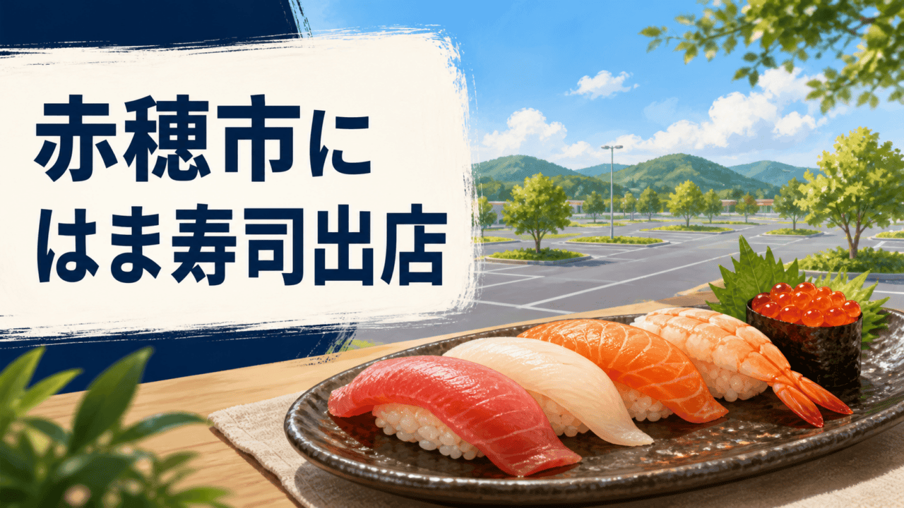 赤穂市にはま寿司が出店確定！イオン赤穂の駐車場で工事中、オープン日は？を表す比較イラスト
