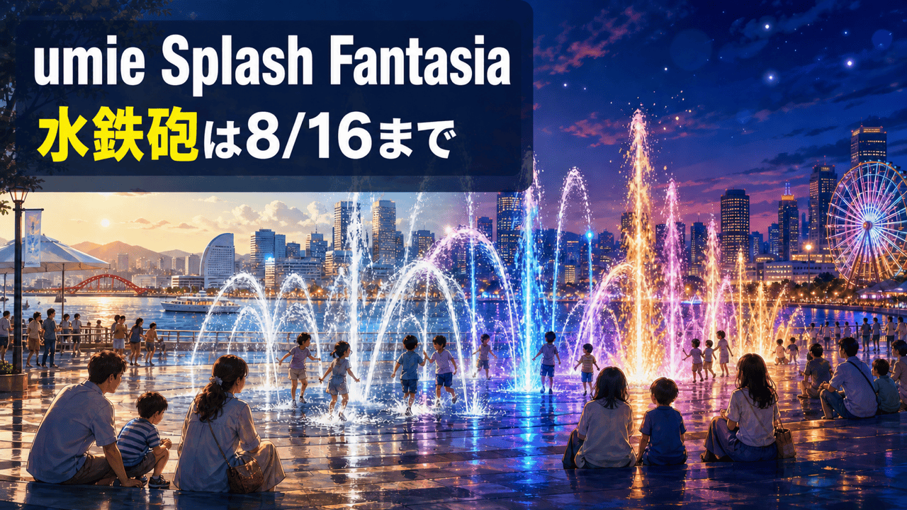 umie Splash Fantasiaの水鉄砲企画が8月16日までと分かる編集イメージ
