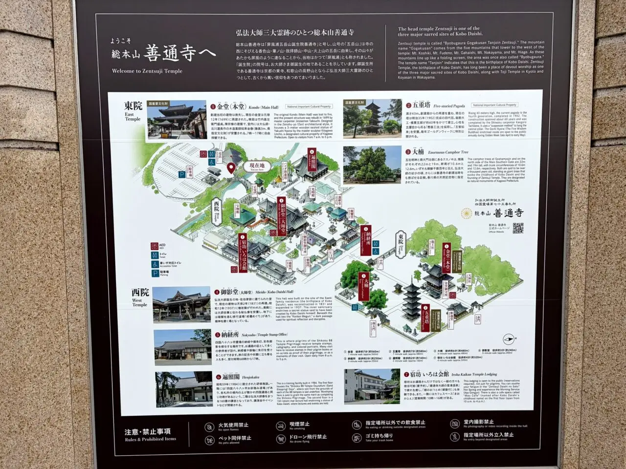 善通寺境内案内図。東院と西院の位置関係