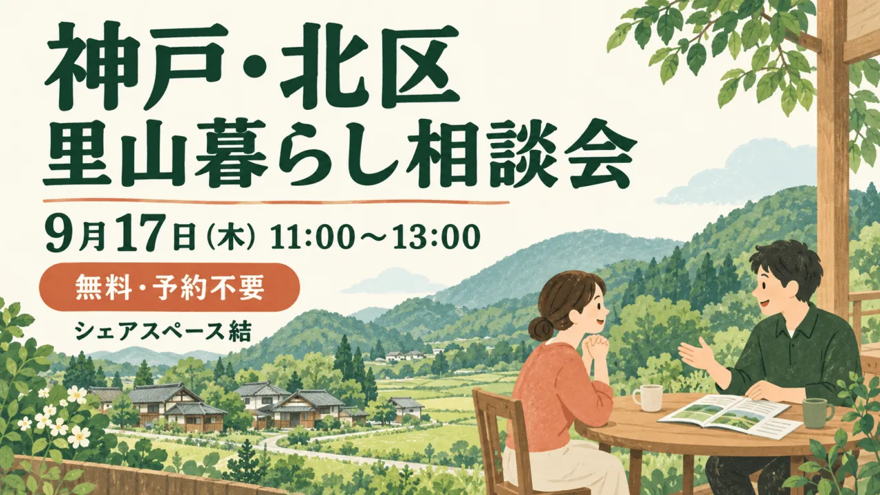 神戸・北区の里山暮らし相談会。9月17日11〜13時、無料・予約不要、シェアスペース結。相談風景はイメージ。
