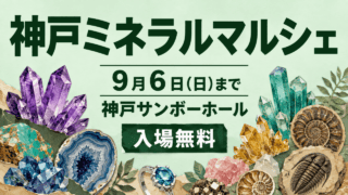 神戸ミネラルマルシェ、9月6日まで、神戸サンボーホール、入場無料。鉱物と化石のイラスト