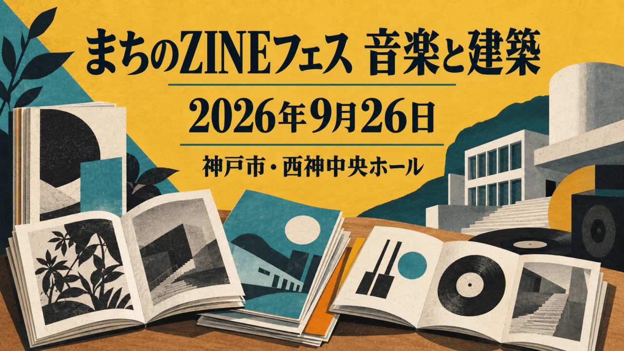 まちのZINEフェス 音楽と建築、2026年9月26日、神戸市・西神中央ホールの案内イラスト