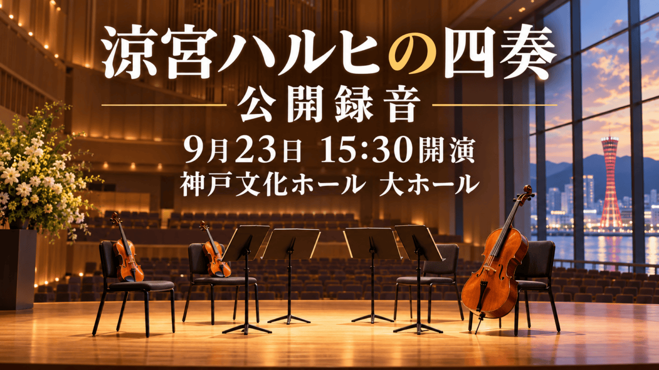 涼宮ハルヒの四奏、9月23日15時30分開演、神戸文化ホール 大ホール(生成イメージ)