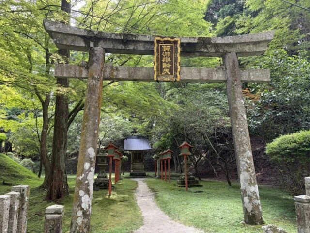 比叡山延暦寺西塔の杉木立に立つ石鳥居