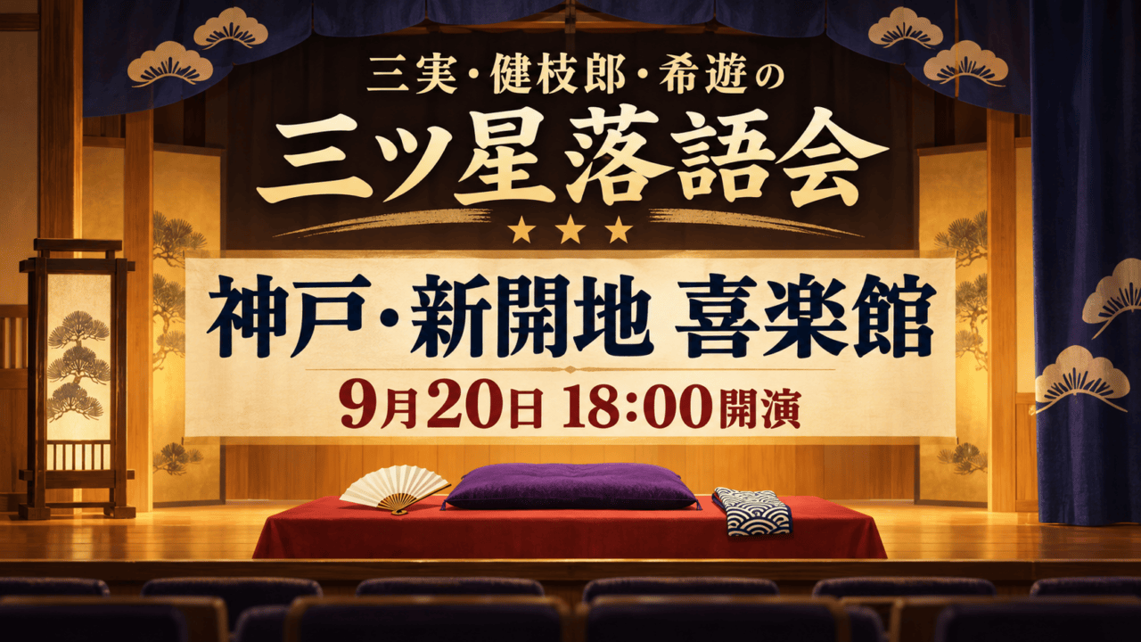 神戸新開地・喜楽館で9月20日18時開演の三ツ星落語会（生成イメージ）
