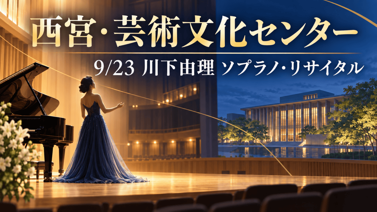 西宮・芸術文化センター、9月23日川下由理ソプラノ・リサイタル、歌手とピアノのイラスト