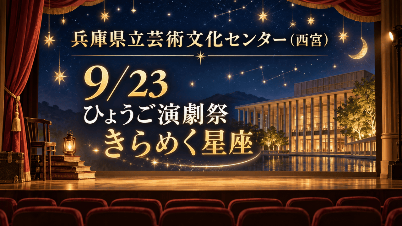 兵庫県立芸術文化センター(西宮)、9月23日ひょうご演劇祭きらめく星座、星空と舞台のイラスト