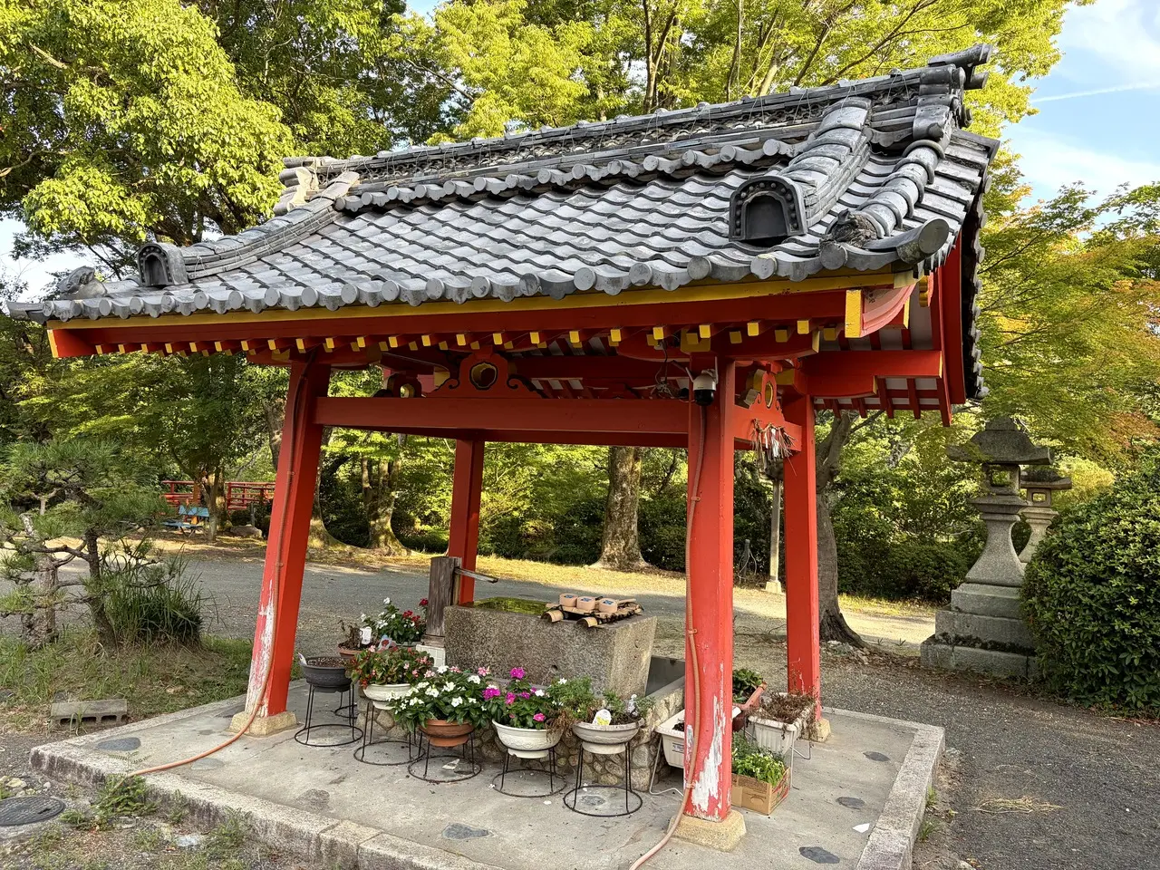 佐久奈度神社の朱塗りの手水舎