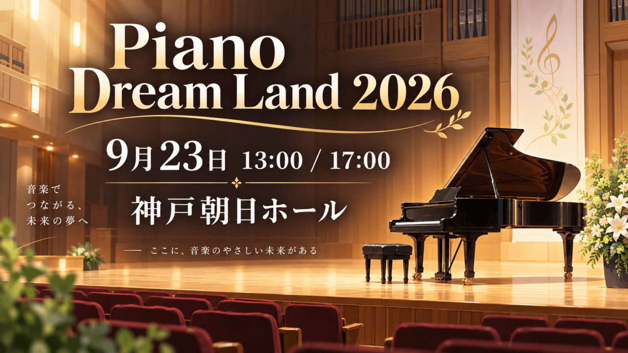 Piano Dream Land 2026、9月23日13時・17時開演、神戸朝日ホール(生成イメージ)