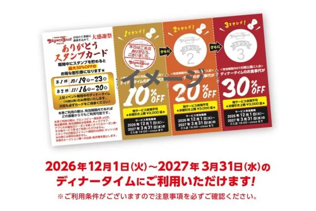 ブロンコビリー大感謝祭のありがとうスタンプカード（公式画像・イメージ）