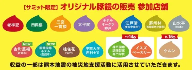 サミット限定オリジナル豚饅の販売に参加する15店舗の一覧