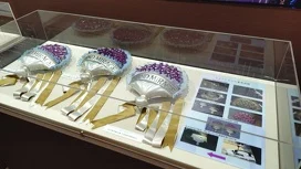 公式掲載の展示写真。ケースに並ぶシャンシャンと説明パネル。