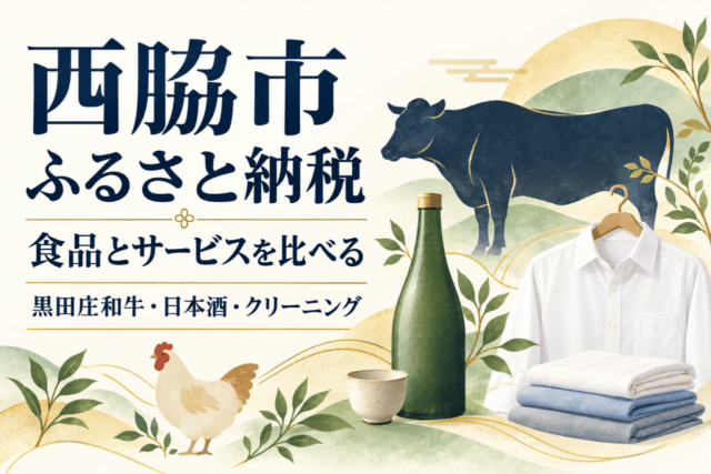 西脇市ふるさと納税の内容と条件を比較する編集イラスト