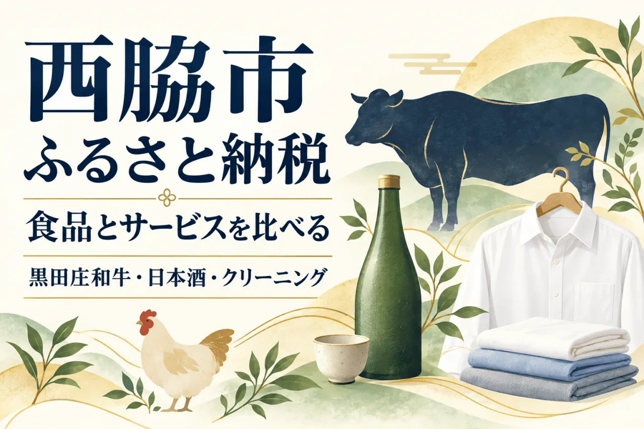 西脇市ふるさと納税の内容と条件を比較する編集イラスト