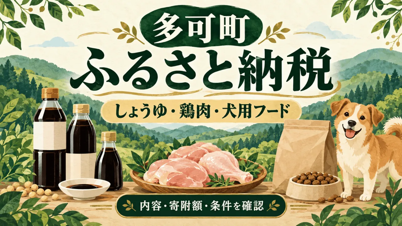 多可町ふるさと納税の内容と条件を比較する編集イラスト