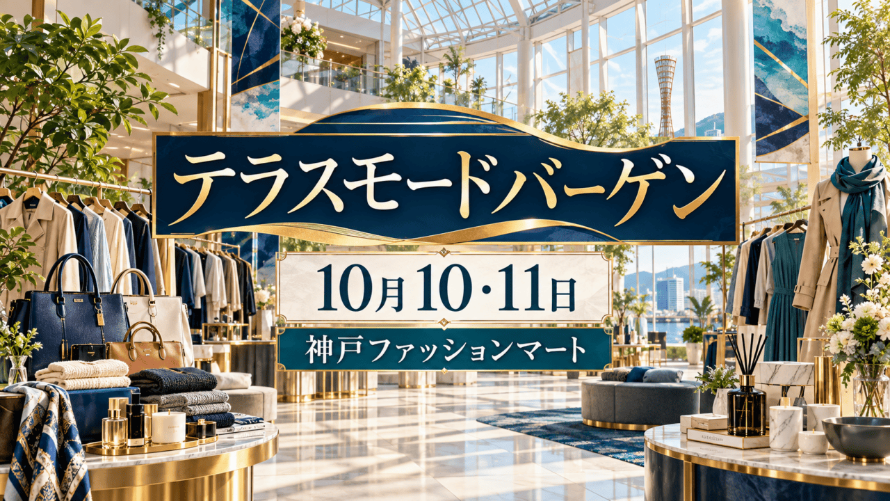 テラスモードバーゲン、10月10・11日、神戸ファッションマート。販売会のイメージを描いた編集イラストで、実際の商品や会場写真ではない