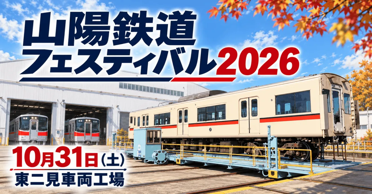 山陽鉄道フェスティバル2026、10月31日、東二見車両工場。山陽電車をモチーフにしたイメージイラスト